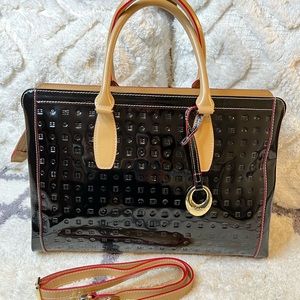 NEW Arcadia Italian genuine patent leather black red tan handbag purse tote bag